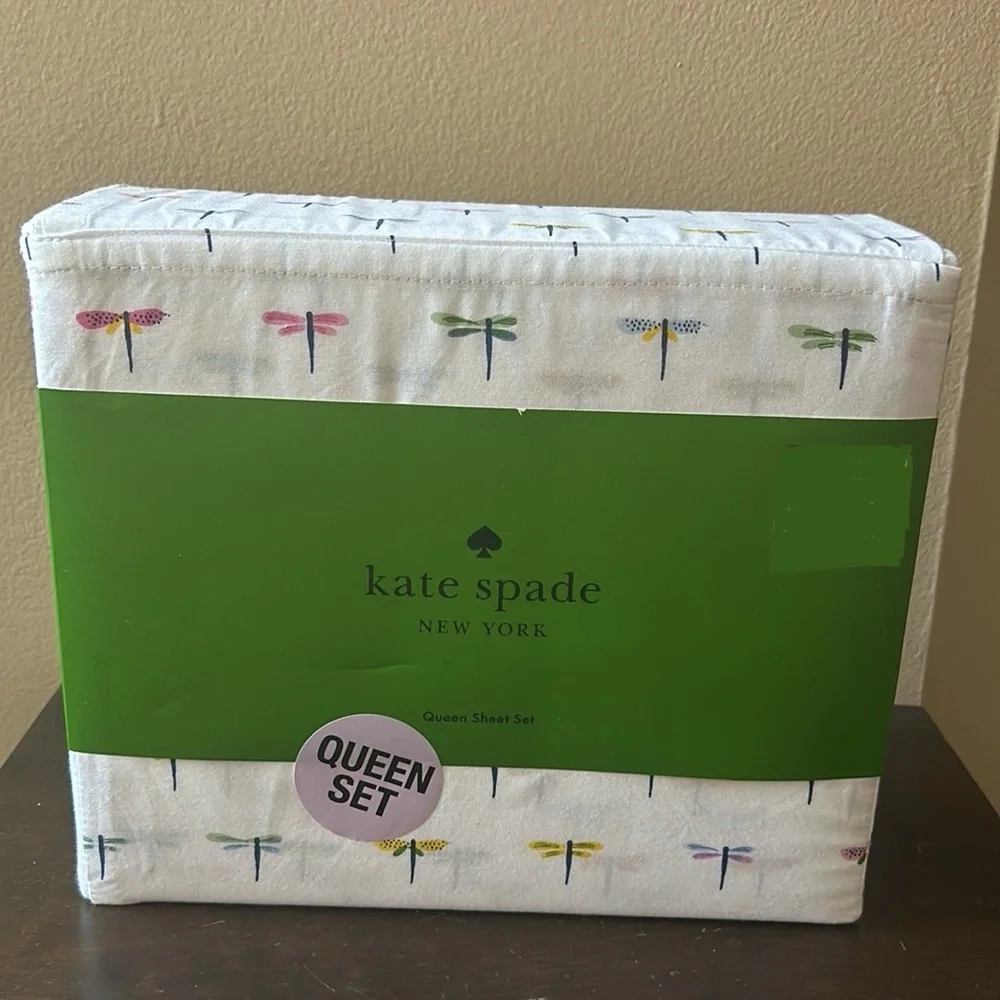 NEW KATE SPADE Queen Sheet Set 4 Pc Colorful Dragonflies Cotton Percale